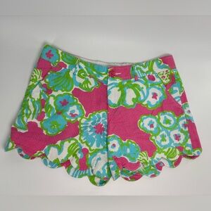 Lily Pulitzer Buttercup shorts in PB Pink a Delicacy pattern 6 scalloped hem